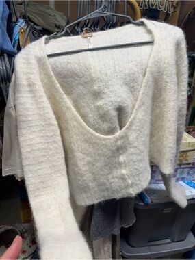 Free People Cream Off-the-Shoulder Fuzzy Knit Sweater